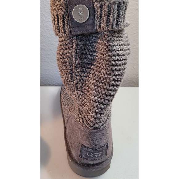 UGG Australia Women's Gray Knit Button Cardy Tall Boots Size 10. - Picture 12 of 13